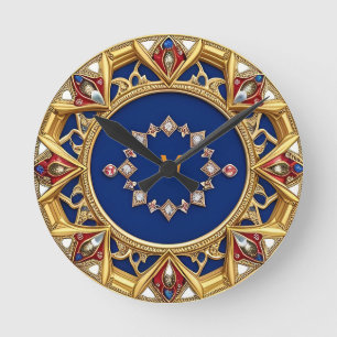 Relógio Redondo Ornamento Artístico Dourado Estilo Medieval