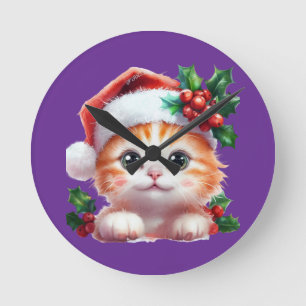 Relógio Redondo Ornamento de gato de Natal bonito - Presente de Na