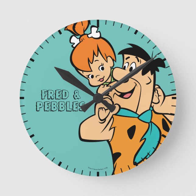 Relógio Redondo Os Flintstones | Fred & Pebbles Flintstone (Frente)