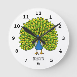 Relógio Redondo Ótima ilustração de pássaro pavão brilhante