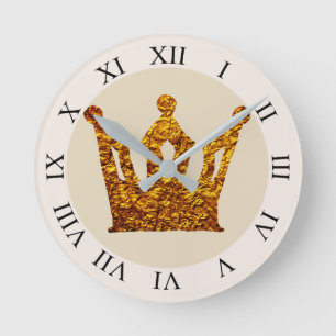 Relógio Redondo Ouro Crown Wall Clock