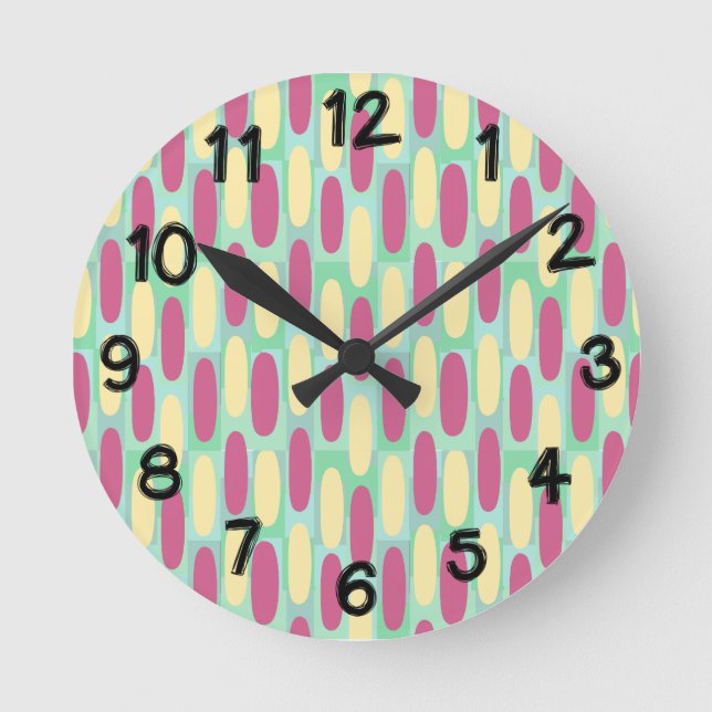 Relógio Redondo Ovais Amarelos e Rosa (Frente)