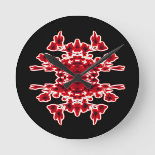 Relógio Redondo Padrão Abstrato do Gráfico Vermelho Branco Preto