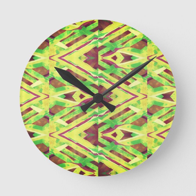 Relógio Redondo Padrão castanho e verde (Frente)
