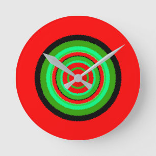 Relógio Redondo Padrão Circular Verde Vermelho Irregular
