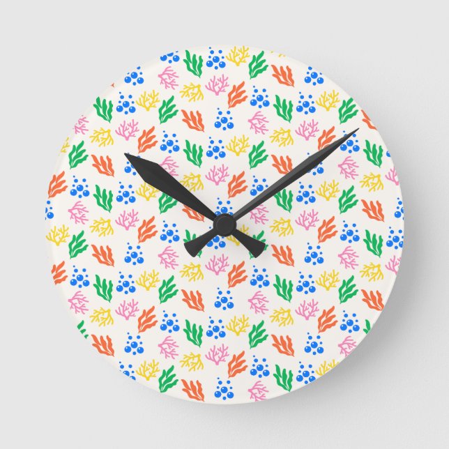 Relógio Redondo Padrão contínuo de coral sob o mar (Frente)