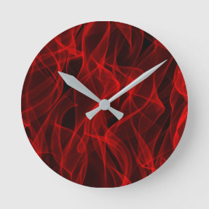 Relógio Redondo Padrão de Abstrato de Linha Curva Vermelha Neon da
