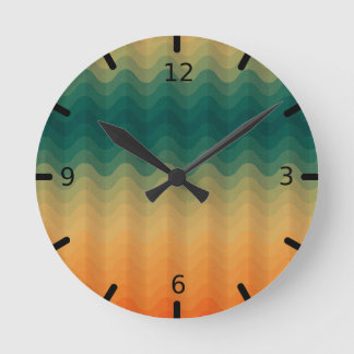Relógio Redondo Padrão de Abstrato de Ondas Laranja e Verde