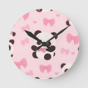 Relógio Redondo Padrão de Arco Rosa Kawaii Panda