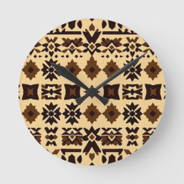 Relógio Redondo Padrão de Bloco Tribal Caribenho — Marrom Terroso 