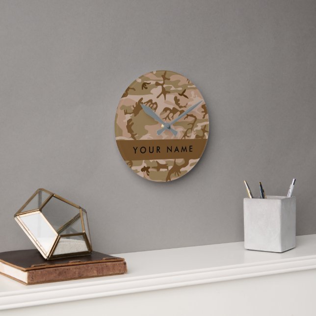 Relógio Redondo Padrão de Camuflagem do Deserto, Seu nome, Persona (Escritório)