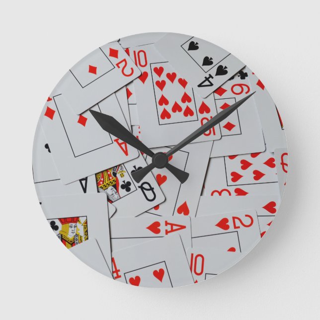 Relógio Redondo Padrão de cartas de jogar espalhadas, (Frente)