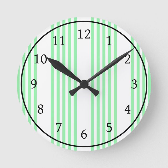 Relógio Redondo Padrão de cinco faixas verde e branco (Frente)