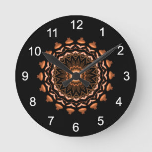 Relógio Redondo Padrão de Cobre e Mandala Preto 1