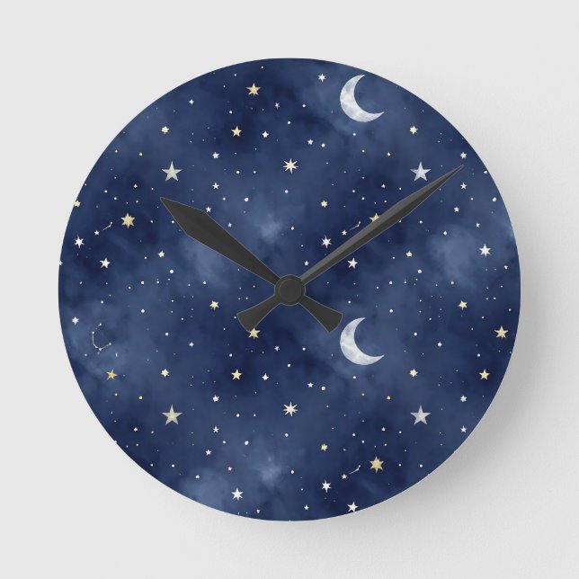 Relógio Redondo Padrão de Constelações da Lua da Noite Estrelada (Frente)