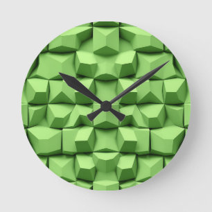 Relógio Redondo Padrão de Cubo Geométrico 3D em Verde Sálvia