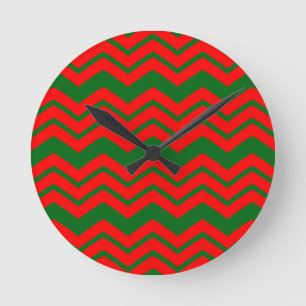 Relógio Redondo Padrão de desenho Chevron em vermelho e verde