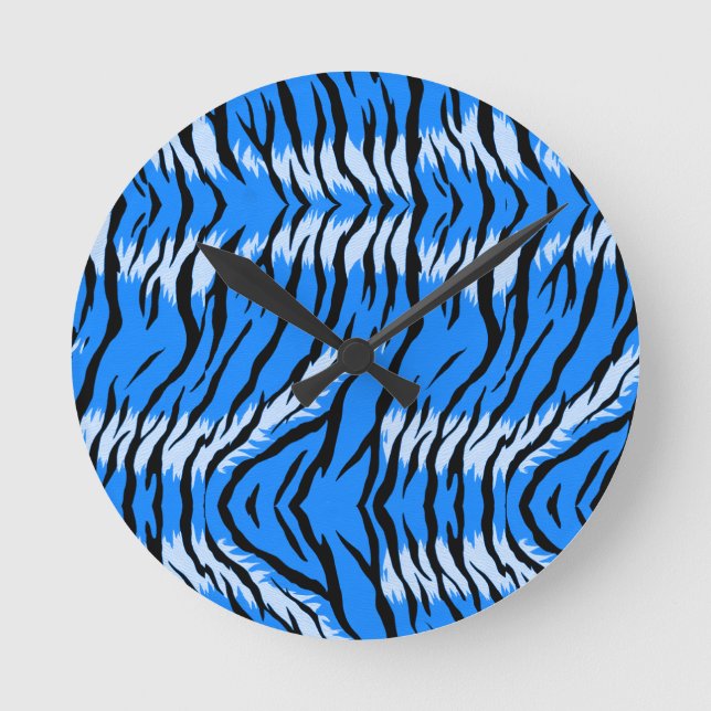Relógio Redondo Padrão de design de pele de tigre azul (Frente)
