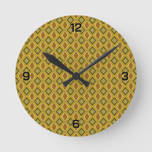 Relógio Redondo Padrão de diamante dourado verde marrom MCM