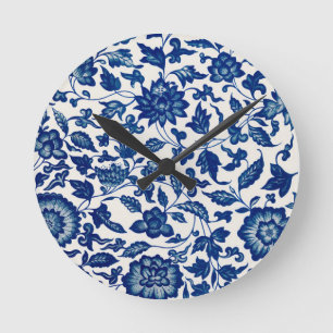 Relógio Redondo Padrão de Flor Azul