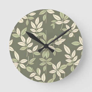 Relógio Redondo Padrão de Folhas Botânicas Olive Sage