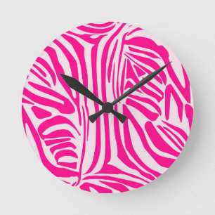 Relógio Redondo Padrão de Impressão de Zebra Rosa