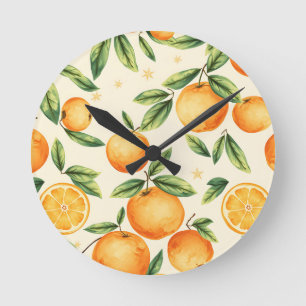 Relógio Redondo Padrão de Laranja em Aquarela