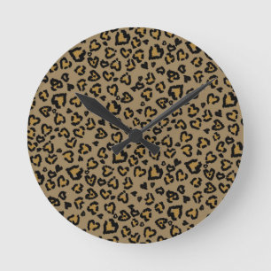 Relógio Redondo Padrão de Leopardo namorados em Cores Naturais