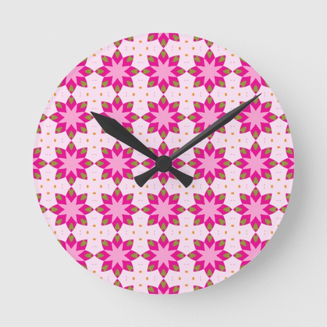 Relógio Redondo Padrão de mosaico de pétala rosa (Frente)