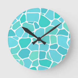 Relógio Redondo Padrão de Mosaico de Vidro Marinho Turquesa Água