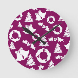Relógio Redondo Padrão de Natal Roxo