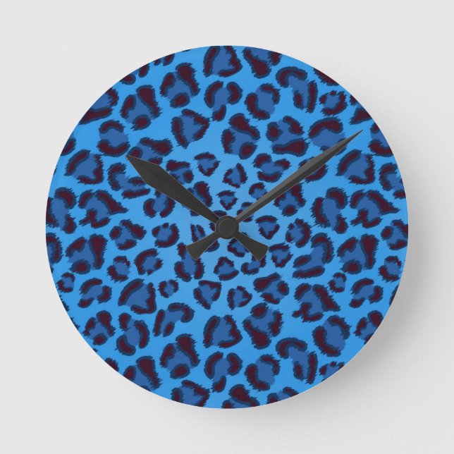 Relógio Redondo padrão de textura do leopardo azul (Frente)