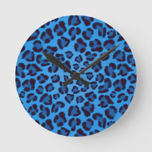 Relógio Redondo padrão de textura do leopardo azul