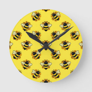Relógio Redondo Padrão de Verão de Abelha Bumblebee Fofa