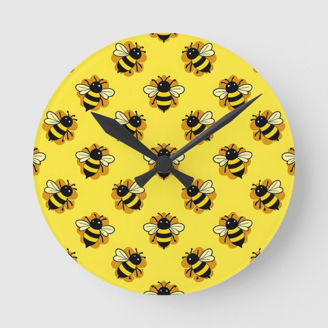 Relógio Redondo Padrão de Verão de Abelha Bumblebee Fofa (Frente)