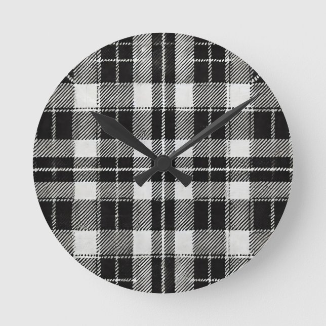 Relógio Redondo Padrão de Xadrez eterno Preto e Branco (Frente)