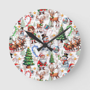 Relógio Redondo Padrão Decorativo de Natal com Fundo Branco