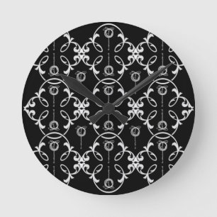 Relógio Redondo Padrão Decorativo Preto E Branco