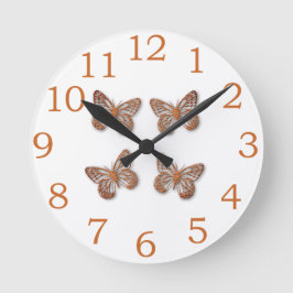 Relógio Redondo Padrão Dourado de borboleta