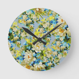 Relógio Redondo Padrão floral amarelo vintage