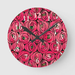Relógio Redondo Padrão Floral Art Nouveau Rosa Rennie Mackintosh