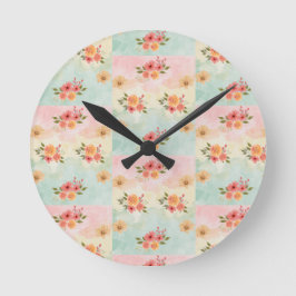 Relógio Redondo Padrão Floral Botânico Vintage Decoração de Parede