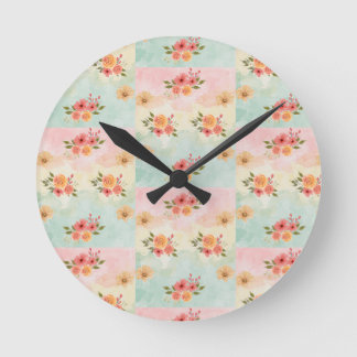 Relógio Redondo Padrão Floral Botânico Vintage Decoração de Parede