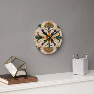 Relógio Redondo Padrão Floral Colorido do Mediterrâneo Vintage
