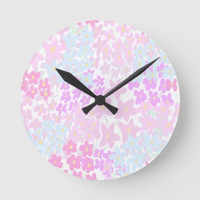 Relógio Redondo Padrão Floral Cor-de-Rosa e Turquesa Chic (Frente)
