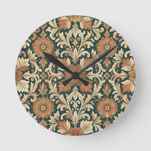 Relógio Redondo Padrão Floral de Damasco Vitoriano com Bronze Cobr