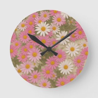 Relógio Redondo Padrão Floral Margarida Retro Estética Design