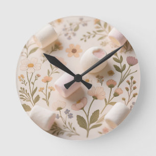 Relógio Redondo Padrão Floral Pastel Marshmallow