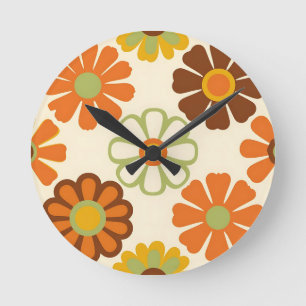 Relógio Redondo Padrão Floral Retro Daisy
