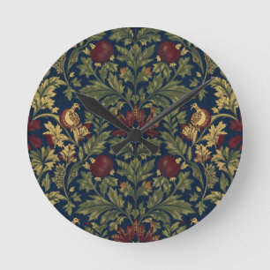 Relógio Redondo Padrão Floral Romã Azul-Marinho William Morris